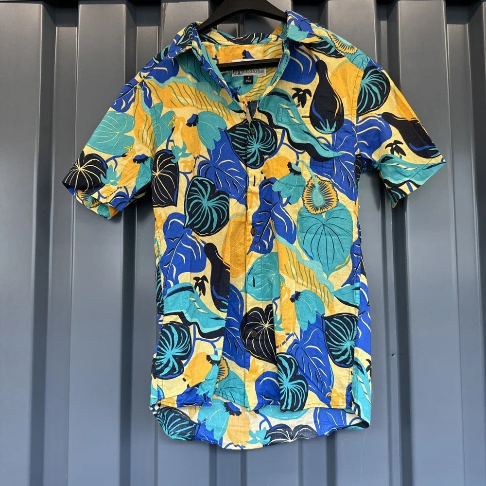 Pataloha Hawaiian Shirt Small Mens Floral Short Sleeve Button Up Patagonia Green